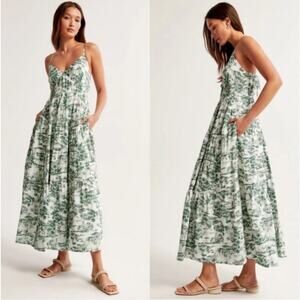 Abercrombie & Fitch Flowy Tiered Maxi Dress Tropical Green Toile Womens Size XS
